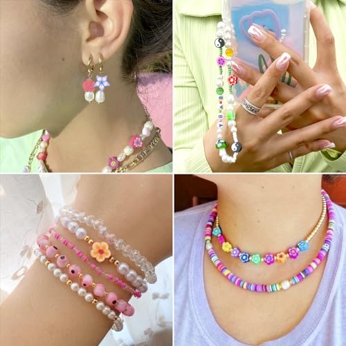 Elecrelive 200pcs Polymer Clay Beads Cute Clay Beads Flower Butterfly Loose Beads for Jewelry Necklace Earring Friendship Bracelet Making - color: Mixed Color-Butterfly & Flower