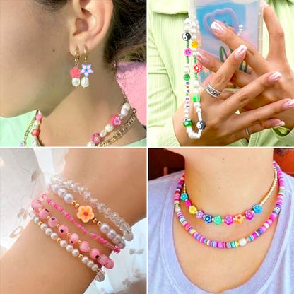 Elecrelive 200pcs Polymer Clay Beads Cute Clay Beads Flower Butterfly Loose Beads for Jewelry Necklace Earring Friendship Bracelet Making - color: Mixed Color-Butterfly & Flower
