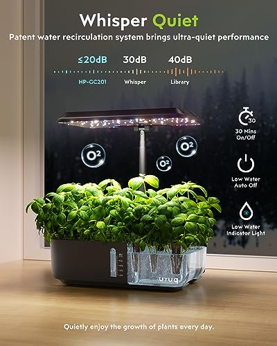 URUQ 12 Pods Hydroponic Growing System Grow Light Remote Control Charcoal - color: Charcoal