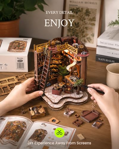 Book Nook Kit DIY Miniature House Kit for Adults, Winding Lane Library Mini Dollhouse with Furniture & LED Lights, 3D Wooden Puzzle Bookshelf Insert Decor, Creative Gift for Teens, Family & Friends - style: Dream Bookstore