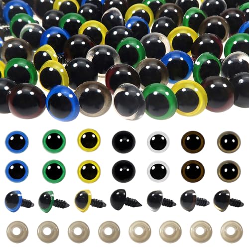 TOAOB 140pcs 14mm Colorful Plastic Safety Eyes Craft Eyes with Washers for Stuffed Animals Amigurumis Crochet Bears Dolls Making - size: 14mm