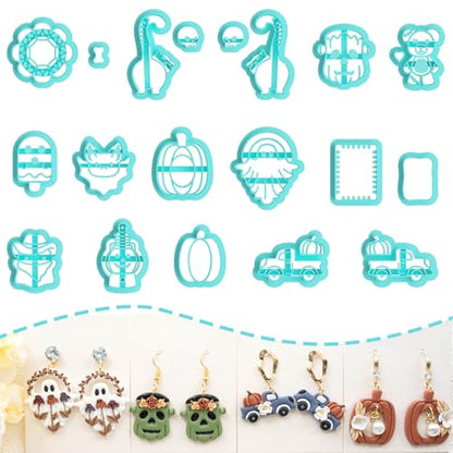Tainsky Halloween Polymer Clay Cutters for Earrings Making, 19 Shapes for Fall Jewelry Clay Cutters (B) - color: Set B