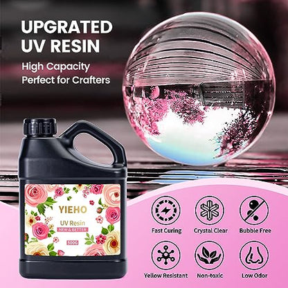 YIEHO UV Resin 500g -Bulk Upgraded Crystal Clear Hard UV Fast Curing Epoxy Resin Supplies for Craft Jewelry Making - size: 500g