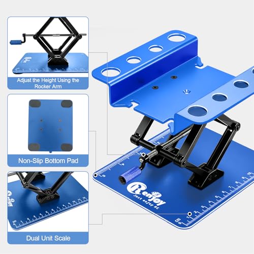 RC Stand Lift Lower with 3-Slot Screw Tray for 1/8 1/10 1/12 Scale, Blue - color: Blue, With 3-slot Screw Tray