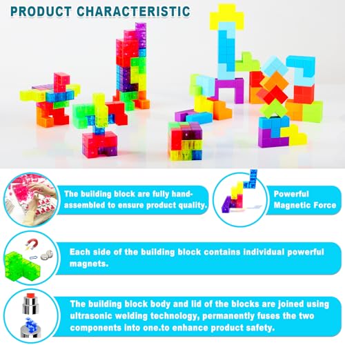 Magnetic Building Blocks Magic Magnetic 3D Puzzle Cubes, Set of 7 Multi Shapes Magnetics Blocks with 54 Guide Cards, Children's Educational Toys and Stress Relief Fidget Toys for Kids Adults - style: style1
