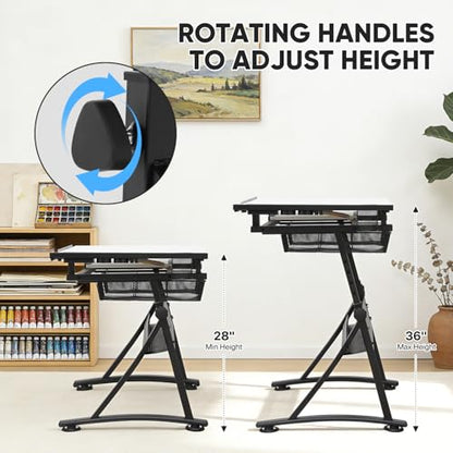 Magshion Drafting Table for Adults w/Stool, White - color: White & Black