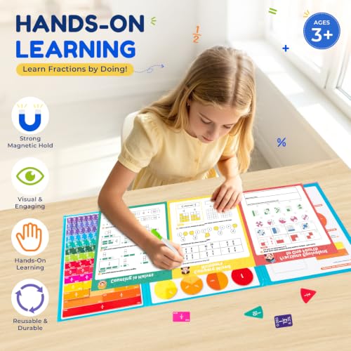 X-Large Fraction Demonstration Book, Montessori Fraction Playbook with Tiles & Circles, Fraction Educational Puzzle Sets, Math Manipulatives for Homeschool Classroom - size: X-Large
