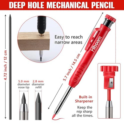 Hiboom 3 Pack Solid Carpenter Pencils with Pencil Cap and 21 Refills