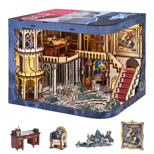 MiniCity Napoleon Book Nook Kit, DIY Wooden Miniature House Puzzle with LED - color: Napoléon