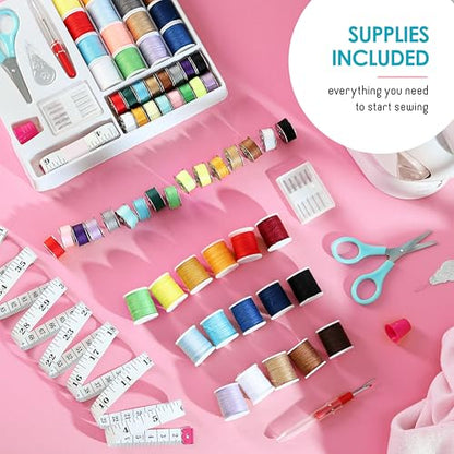 CraftBud Mini Sewing Machine for Beginners, Adults and Kids Sewing Machine - color: White, size: Basic Set