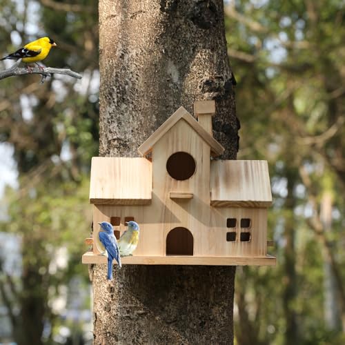 Wooden Bird House for Outside, Hanging Garden Birdhouse