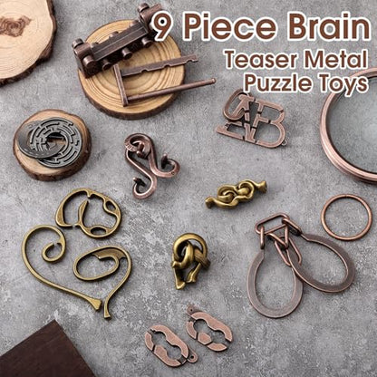 Wettarn 9 Pcs Metal Brain Teasers 3D Steel Puzzle Set, Fashion Style - style: Fashion Style