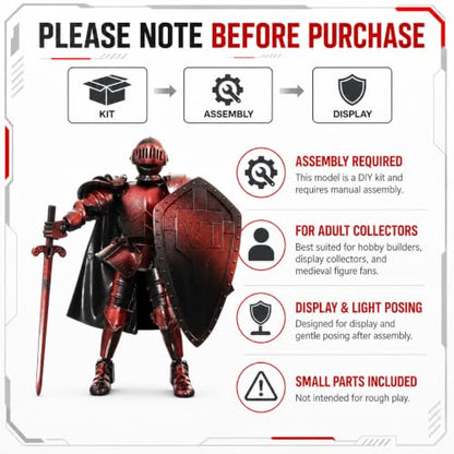 T13 Medieval Skeleton Knight Action Figure, DIY Model Kit (Red) - color: Red