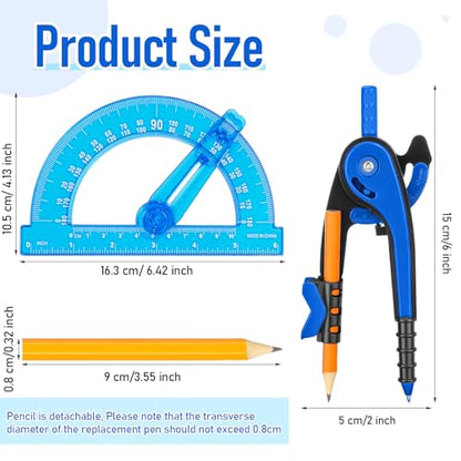 Zonon 2 Pcs Protractor and Compass Set, Swing Arm Protractor, Deep Blue - color: Deep Blue