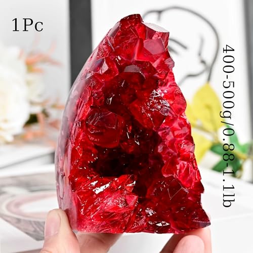 1Pc Claret Raw Geode, Crystal Cluster for Home Feng Shui Ornaments Energy Stone Healing Tools Meditation Feng Shui Decoration,Stone Display Piece, Mineral Specimen (400-500g) - size: 400-500g