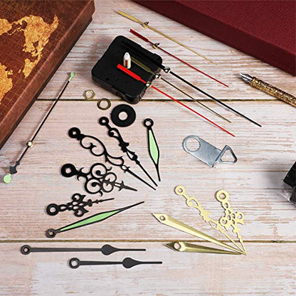 Mudder 4 Pieces Quartz DIY Wall Clock, Clock Numerals Kit, Movement Mechanism Battery Operated Clock Motor Kit with 6 Different Pairs of Hands for DIY Clock Repairment