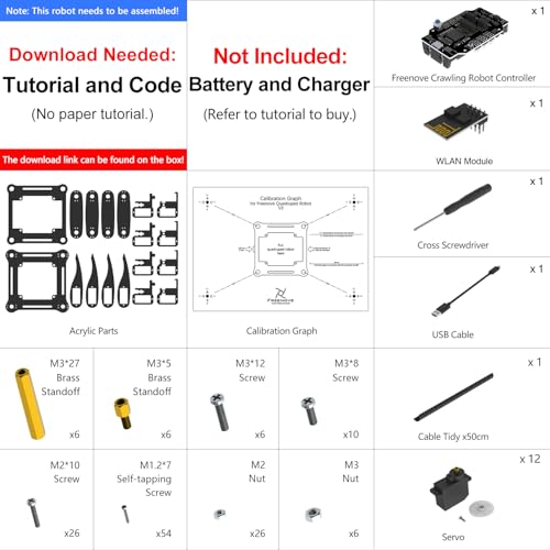 FREENOVE Quadruped Robot Kit (Compatible with Arduino IDE), Walking Crawling Twisting, App Remote Control, Servo STEM Project - color: Without Remote