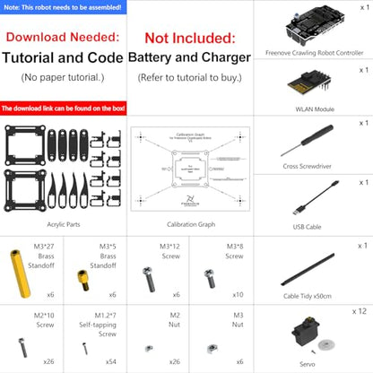 FREENOVE Quadruped Robot Kit (Compatible with Arduino IDE), Walking Crawling Twisting, App Remote Control, Servo STEM Project - color: Without Remote