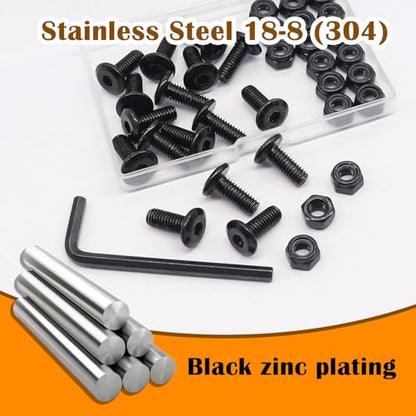 weideer 30pcs M6x50mm Nuts and Bolts Kit, Stainless Steel 18-8 (304) Flat Head Hex Socket Cap Furniture Bolts,Nylon Insert Hex Lock Nuts with Wrench - size: M6x50mm, style: Flat Head Hex