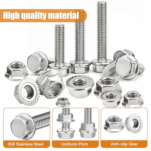 mankk 244PCS 304 Stainless Steel Metric Flange Bolts and Nuts Assortment Kit M5/M6/M8(10mm to 35mm) Hex Bolts and Nuts Kit for Automotive - size: 244PCS M5 M6 M8, style: Flange Bolt