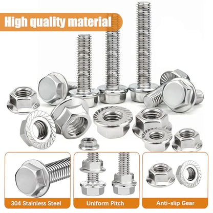mankk 244PCS 304 Stainless Steel Metric Flange Bolts and Nuts Assortment Kit M5/M6/M8(10mm to 35mm) Hex Bolts and Nuts Kit for Automotive - size: 244PCS M5 M6 M8, style: Flange Bolt