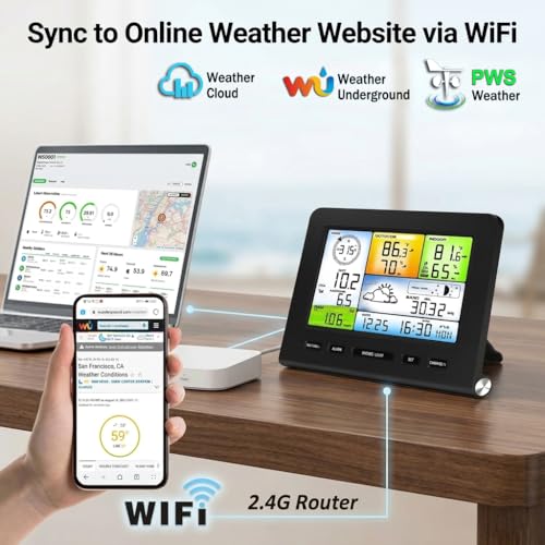 Urageuxy WiFi Weather Station Wireless Indoor Outdoor for Home Garden, Smart Weather Stations with Rain Gauge, Wind Speed/Direction, Moon Phase, Barometer, Temperature/Humidity Alert for Farm
