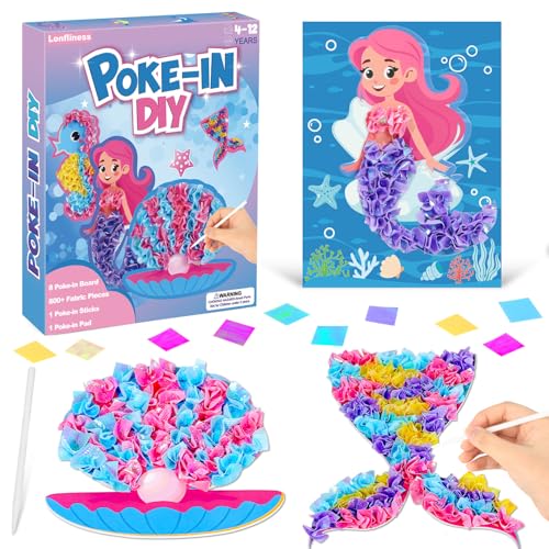 Lonfliness 8 Pcs Mermaid Poke in Craft Kits for Kids Mess Free DIY Art - style: Mermaid