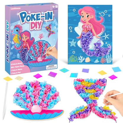 Lonfliness 8 Pcs Mermaid Poke in Craft Kits for Kids Mess Free DIY Art - style: Mermaid