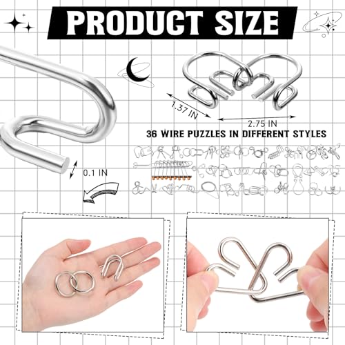 Metal Brain Teasers Set, Steel Iq Games with Pouch, Medium - style: Medium