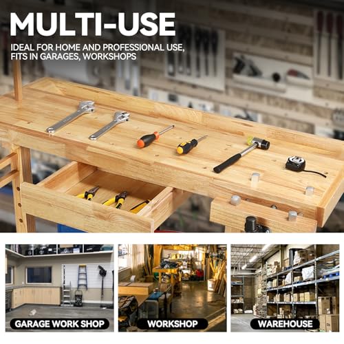 Auto Dynasty 50" Wood Workbench, Heavy Duty w/Adjustable Handle, Workshop - size: 1 Drawers (49.6'' x 19.6'' x 24.4'')