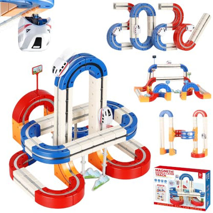 Foluu 151 PCS Floating Magnetic Train Track Blocks Set, Dual Track DIY Magnetic Race Railway Playset with 2 Trains, 3D Vertical Magnet Construction Toy, STEM Educational Gift for Boys Girls Ages 3-7