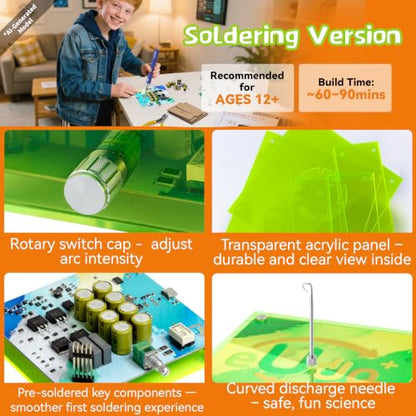 eUda+ STEM Tesla Lightning Kit For Kids&Adults Science Kits For Kids Age 12-14 Stem Kits For Kids Age 14-16 Electronic Science Kits Soldering Practice Kit For Beginners 12+(Soldering Version, RFG PRO) - size: Rectangular-Fluorescent Green (RFG PRO)