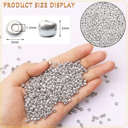 5000pcs Silver Glass Seed Beads Bulk -Small Pony Bead, Waist Spacer Beads for Bracelet, Necklace Jewelry Making, DIY Craft Projects(3mm 8/0) - color: Dark Silver, size: 3mm