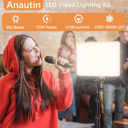 1-Pack LED Video Lighting Kit, Anautin 15W/1700Lux Photography Lighting with Tripod Stand, 2500-8500K Dimmable Streaming Light for Video Recording, Gaming, Podcast, Barber, Salon, TikTok, YouTube - size: 1-Pack, style: 15W Studio Light