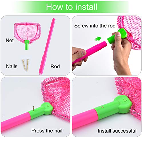 Coopay 2 Pieces Butterflies Kids Fishing Net Catching Bug Floating Bait Beach Nets for Outdoor Playing - color: Blue + Rose Red