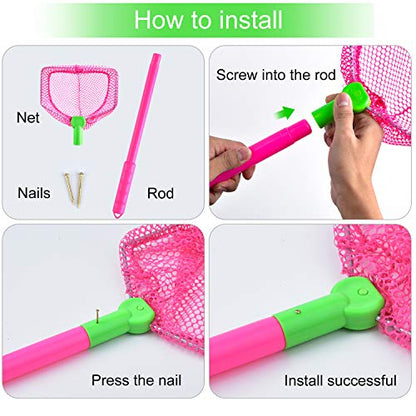 Coopay 2 Pieces Butterflies Kids Fishing Net Catching Bug Floating Bait Beach Nets for Outdoor Playing - color: Rose Red + Orange