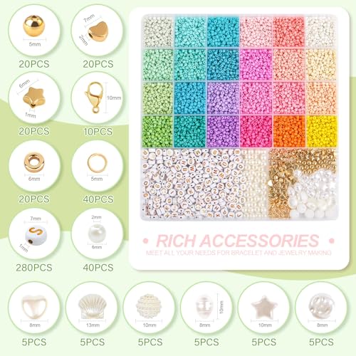 TEXGIZRLY 3mm Seed Beads for Bracelet Jewelry Making Bracelet Making Kit - color: 24 Colors