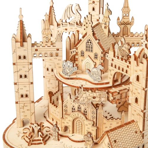 3D Wooden Puzzle for Adults with Music, Magic Castle Rotatable Train Architecture Model Kit, DIY Assembly Mechanical Building Craft Toy, Birthday Gift for Women Men 14+, Home Decor, 149 PCS