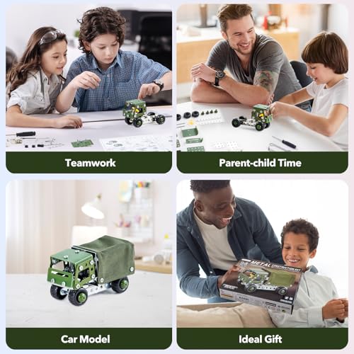 Military Truck STEM Building Toy Set,Metal Model Car Kits to Build for 8+