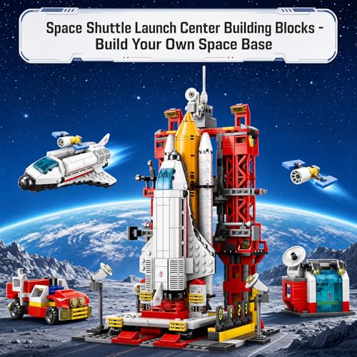 Space Shuttle Launch Pad Building Blocks Set, 1059 PCS Space Exploration Set with Rover, Radar Station, Collectible Model for Space Enthusiasts - style: Space Shuttle Launch Pad