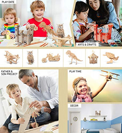 Puzzled 3D Puzzle Castle Set Wood Craft Construction Model Kit, Fun & Educational DIY Wooden Toy Assemble Model Unfinished Crafting Hobby Puzzle to Build and Paint for Decoration 182 Pieces Pack