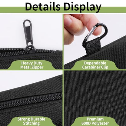 3 Pcs Zipper Tool Pouches, Flat Bottom Utility Bags with Carabiners - color: Black, size: 12 inch