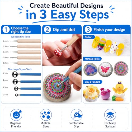 ABenkle 10Pcs Dotting Tools Ball Styluses for Rock Painting, Pottery Clay Modeling Embossing Art Mandala - color: Blue