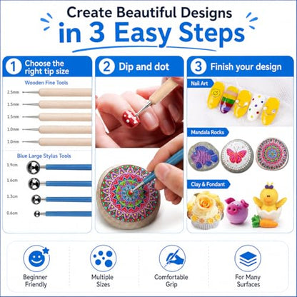 ABenkle 10Pcs Dotting Tools Ball Styluses for Rock Painting, Pottery Clay Modeling Embossing Art Mandala - color: Blue