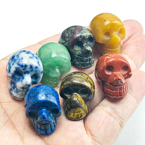 7pcs 1 inch Natural Crystals Skulls Mineral Gems Ghost Head Polished Carved Reiki Healing Gift Desktop Home Decor Stone Crafts Statues (Natural Crystal Skull- random7pcs) - color: Natural Crystal Skull- Random7pcs