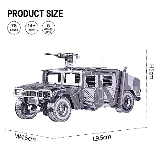 Piececool 3D Metal Puzzle Car Model Kits, American Hummer H1 Military Vehicle Models Kit, Brain Teaser DIY Metal Model Building Kits for Adults Teens Stress Relief, Best Gifts - color: Silverhummer