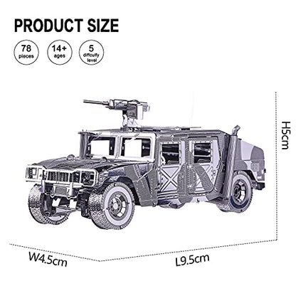 Piececool 3D Metal Puzzle Car Model Kits, American Hummer H1 Military Vehicle Models Kit, Brain Teaser DIY Metal Model Building Kits for Adults Teens Stress Relief, Best Gifts - color: Silverhummer