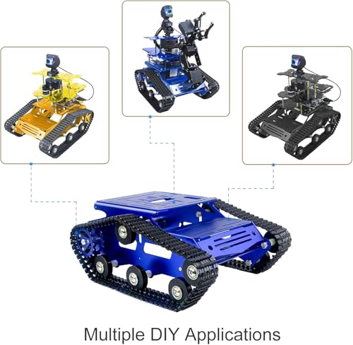Smart Robot Car Chassis Kit Full Metal Big Tank Chassis with 2WD Motors for Arduino Raspberry Pi Jetson Python DIY Smart Car Learning Kit(Blue1, with Encoder Motor) - color: Blue1