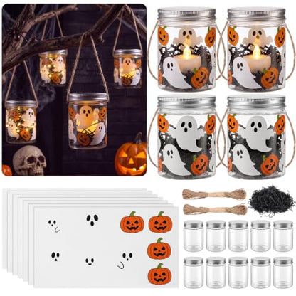 24 Sets Halloween Crafts Kits DIY Ghost Plastic Mason Jar - style: Ghost
