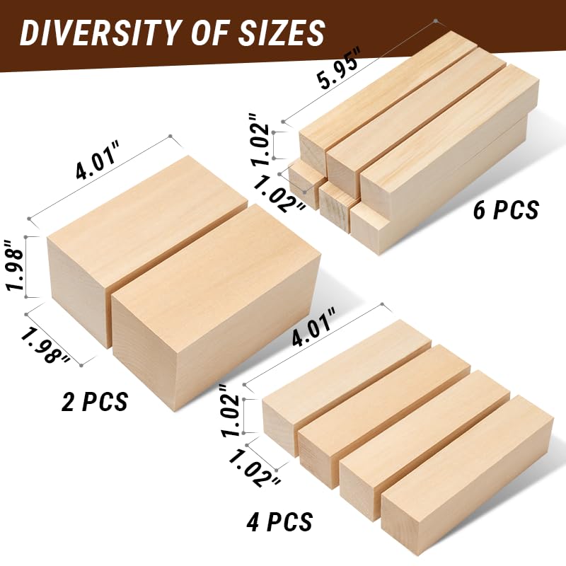 BeaverCraft DIY08 Wood Carving Kit for Kids BW12 pcs Basswood Carving Blocks Whittling Wood Carving Blocks Basswood for Carving